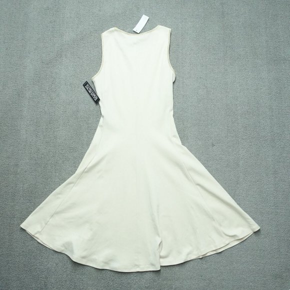 New York & Company Fit & Flare Dress Womens Size XS Cream Round Neck Trim Cotton - Picture 8 of 9